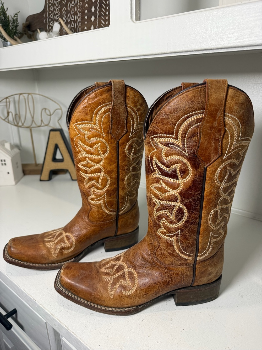 Circle G Womens 8.5M Brown Leather Embroidered Western Cowboy Cowgirl Boots
